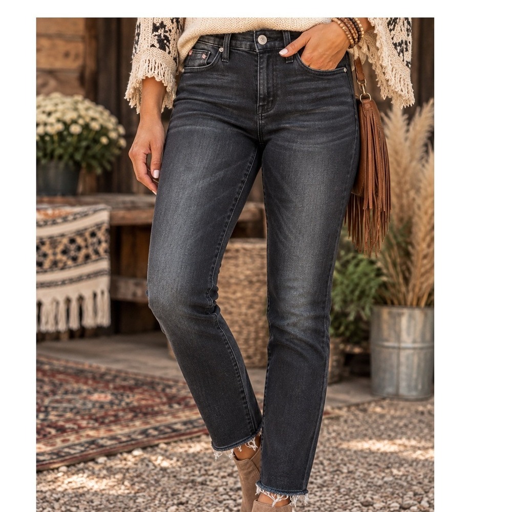 Hudson Nico Midrise Ankle Super Skinny Jeans Black Released Hem 24 Boho Ankle